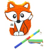 Nislai Fuchs Pinata Set | Ideal für die Mädchen Geburtstag Party | Pinata Geburtstag | Perfekt als Pinata Geschenk | Für Geburtstag oder als Deko Party | u. 40x30x10 inkl. Stock u. Augenbinde