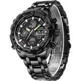 GOLDEN HOUR Herren Digital Quarz Analog Sportuhren Edelstahl wasserdichte Armbanduhr Schwarz