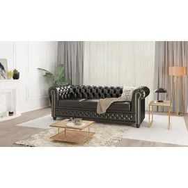 s-style möbel Chesterfield-Sofa Schwarz Textil, Echtholz,Birke, 3-Sitzer Füllung: Silikon,Silikon,Komfortschaum, 203x72x86 cm