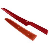 Kuhn Rikon Colori+ Brotmesser gezackte Klinge mit Klingenschutz, antihaftbeschichtet, Edelstahl, 32.5 cm, rot