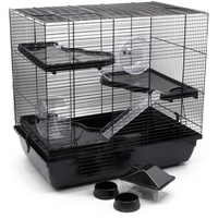 ZooPaul Premium Nagerkäfig XXL Kleintiere schwarz inkl. Zubehör 60x36x54 cm Maus Hamsterkäfig