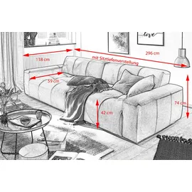 KAWOLA Big Sofa PALACE 3-Sitzer mit Sitztiefenverstellung Leder brandy