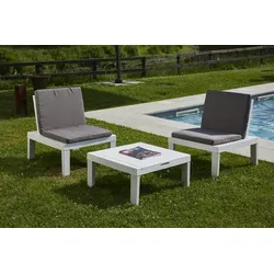 Dmora Outdoor-Lounge-Set Cervia, Gartenset mit 2 Sitzen mit Rückenlehne und 1 Multifunktionsmodul, Sitzecke mit Kissen, 100 % Made in Italy, Weiß