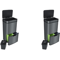 Ribelli Edelstahl - Mülltrennsysteme mit 3+1 Fächer - Mülleimer mit Sensor - 72 Liter (2x12 + 1x48 L) - Design Treteimer aus Edelstahl - Grau (Packung mit 2)