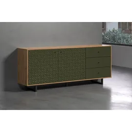 trendteam Sentra 183 x 75 x 40 cm dunkelgrün/Eiche mit 2 Türen und 3 Schubladen / dunkelgrün