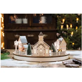 Hellum LED-Holz Stadt Szenerie Halbkreis mit Kirche 39 cm