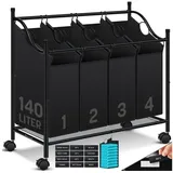 Kesser KESSER® Wäschekorb Wäschesammler Wäschesortierer mit abnehmbaren Stofftaschen Wäschebox mit 12 Waschhinweisen 360° Rollen mit Bremse Wäsche-Sortiersystem Wäschewagen