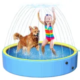 Verdickter Hundepool 160x30 für Haustiere und Kinder,2-in-1Faltbare Schwimmbecken mit Sprinkler,rutschfest Hundeplanschbecken,Schwimmteich Großer Kinderpool für Haustiere,Ideal für Garten,Hinterhof