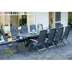 HARTMAN Sondermodell Xanadu / Da Vinci Garten-Essgruppe, xerix/anthrazit, Alu/Glaskeramik, 10 Klappstühle, 220/280x100cm