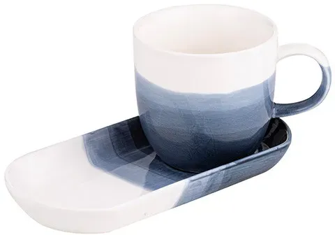 Ladelle Porzellan Kaffeebecher + Teller Set IMMERSE - blau