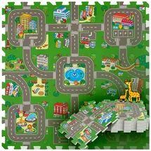 Tectake Puzzlematte Mycity 9 Teilig Mit Stadt und Straßenmotiv Aus Eva Schaumstoff Schadstofffrei 90 50 x 90 50 x 1 cm Bunt