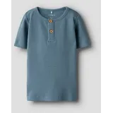 NAME IT Kurzarmshirt NMMKAB TOP NOOS Baumwollmischung, kurze Knopfleiste blau 122 EU