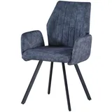 Armlehnstuhl - grau - Samtstoff Esszimmerstuhl Küchenstuhl