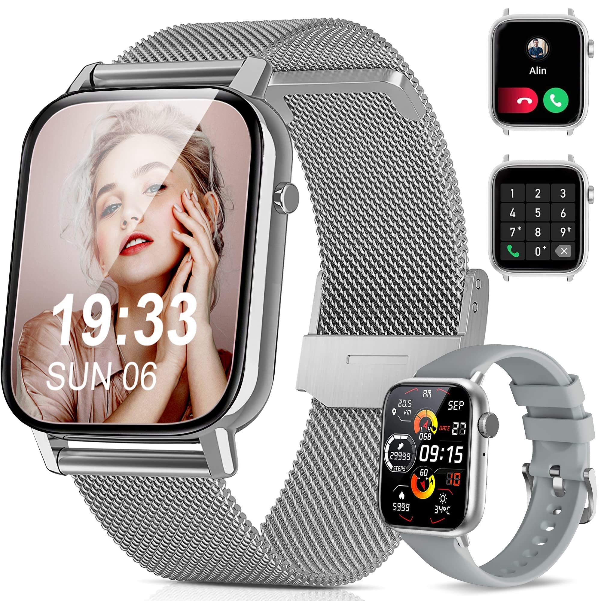 Tisoutec Smartwatch Damen Herren,Fitnessuhr Tracker mit Telefonfunktion 1.85" Touchscreen,Uhren Fitness Tracker IP67 Wasserdicht/Blutsauerstoff/Pulsmesser/Sportuhr Aktivitätstracker für Android/iOS