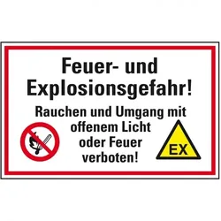 Aufkleber I Hinweisschild Feuer- und Explosionsgefahr!..., Folie, selbstklebend, 300x200mm