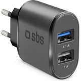 SBS Stecker-Ladegerät 2x USB Ladegerät, Schwarz