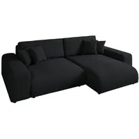 luma-home Cord Ecksofa Schlaffunktion ausziehbar Bettkasten Polsterecke L-Couch in Schwarz & Schwarz