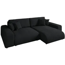 luma-home Cord Ecksofa Schlaffunktion ausziehbar Bettkasten Polsterecke L-Couch in Schwarz & Schwarz
