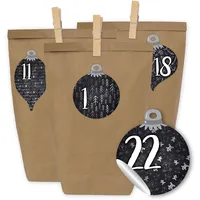 Papierdrachen Adventskalender zum Befüllen - 24 Geschenktüten und 24 Zahlenaufkleber und Klammern - Motiv Kugeln in Tafel-Optik - zum selber füllen und basteln - Weihnachten 2025