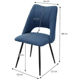 ML-Design Esszimmerstühle 2er Set Blau aus Stoffbezug, Rückenlehne