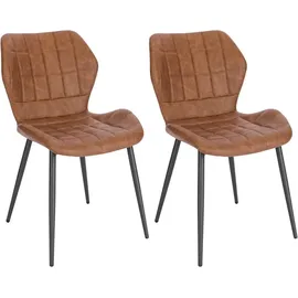 Woltu Esszimmerstühle 2er Set, Polsterstuhl, Küchenstuhl, Wohnzimmerstuhl mit Rückenlehne, gepolsterter Stuhl, Sitzfläche aus Kunstleder, Metallbeine, Braun, BH357br-2