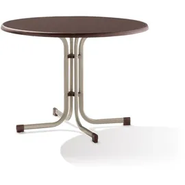 Sieger Boulevard-Klapptisch mit mecalit-Pro-Platte Ø 100 x 72 cm champagner/schieferdekor mocca