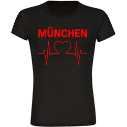 multifanshop Damen T-Shirt - München rot - Herzschlag - Druck rot - Frauen