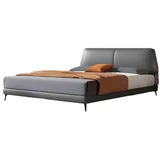 Xlmoebel Lederbett Luxuriöses Doppelbett aus echtem Leder mit edler Polsterung (Doppelbett, 1-tlg., Bett), Hergestellt in Europa grau