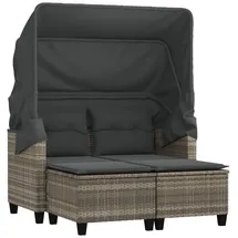 vidaXL Gartensofa 2-Sitzer mit Dach und Hockern Hellgrau Poly Rattan