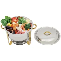 HuKaiL 5L Edelstahl Warmhaltebehälter, Rund Speisewärmer Chafing Dish mit Ständer, Warmhaltegerät Buffetwärmer mit 10kg Tragfähigkeit für Cafeterias, Hotel, Schulkantinen, Bankette, 42 * 32cm, Gold