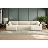 Kaiser Möbel Ecksofa mit schlaffunktion und bettkasten, Sofa U-form, Couch U-form MILANO Dicker Cord Ecru