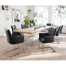 DeLife Freischwinger Jova-Flex mit Armlehnen Echt-Leder Schwarz Freischwinger flach Edelstahl Taschenfederkern,