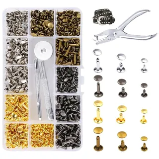 YZROHYI 180pcs Hohlnieten,Leder Nieten Set Mit Werkzeug,Schlagnieten 3 Größen,Nietenzange Set Leder Und Stoff,Metallniete Doppelkappe,Ersatz Nieten Jeans,Nieten Buchbinderei für Dekoration 4 Colors
