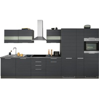 Kochstation Küche »KS-Luhe«, 390 cm breit, wahlweise mit oder ohne E-Geräten, gefräste MDF-Fronten, grau