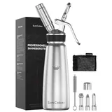 SimCoker Sahnespender,Edelstahl Sahnesiphon 500ml,inklusive Ersatzteile 3 Spritztüllen und 1 Reinigungbürste, Schlagsahnebereiter,Deutsche Anweisungen