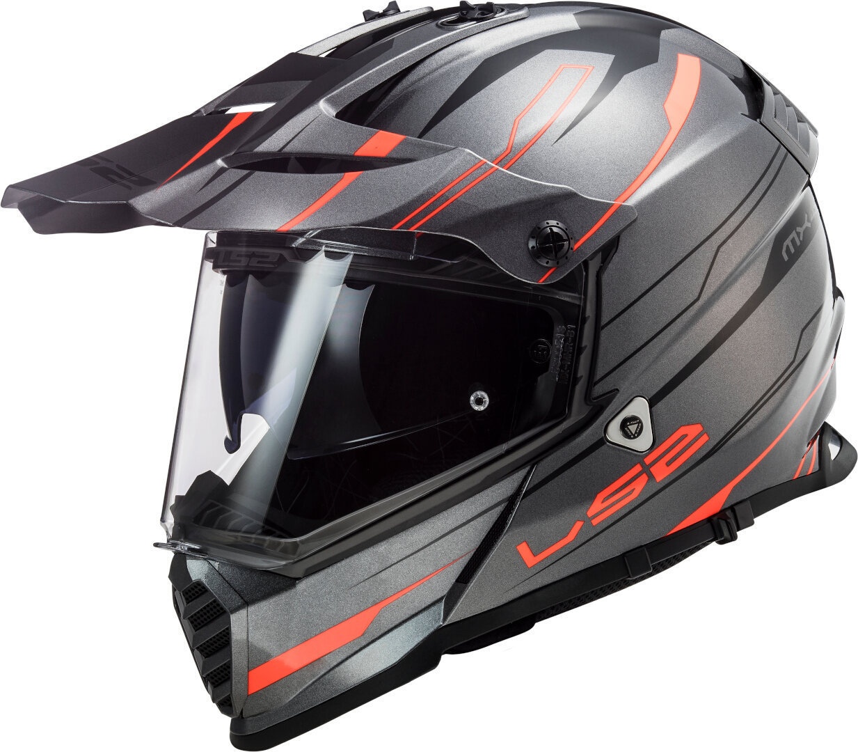 LS2 MX436 Pioneer Evo Knight Motocross Helm, grau-orange, Größe XS für Männer