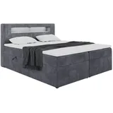 MEBLINI Boxspringbett mit Bettkasten - Bett mit LED Kopfteil - Gepolstert Doppelbett mit Matratze und Topper - Polsterbett mit Stauraum - Stauraumbett - ASPIN - 180x200 - H3/Dunkelgrau Samt