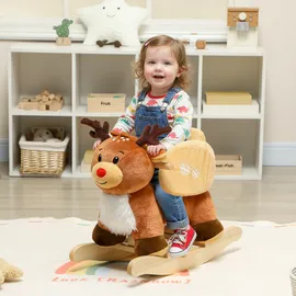 aiyaplay Kinder Schaukelpferd Baby Schaukeltier Rentier mit Schlafliedern, Sicherheitsgurt für 18-36 Monate Plüsch Braun 65 x 35 x 59 cm Aosom