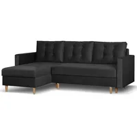 Beautysofa Ecksofa mit Schlaffunktion Sigurd L, Klassisches Design, Skandinavischer Stil, mit Bettkasten schwarz
