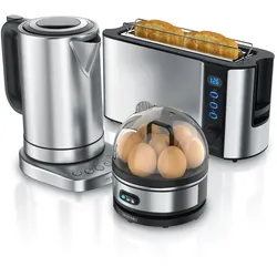 Arendo Frühstücks Set in Edelstahl Optik - Wasserkocher / Toaster / Eierkocher