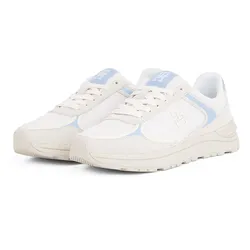 Keilsneaker TOMMY HILFIGER "CASUAL FASHION RUNNER MIX", Damen, Gr. 36, weiß (ivory kombiniert), Textil, Leder, Lederimitat, sportlich, Schuhe Sneaker, Freitzeitschuh, Halbschuh, Schnürschuh im Kontrast-Look