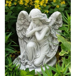 Casa Padrino Jugendstil Garten Deko Skulptur Engel Grau H. 36 cm - Elegante Garten Deko Stein Figur - Barock & Jugendstil Garten Deko Accessoires