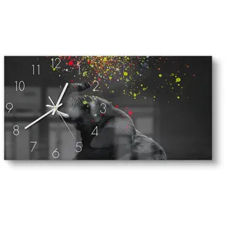 DEQORI Wanduhr 'Farbenfreudiger Riese' (Glas Glasuhr modern Wand Uhr Design Küchenuhr) schwarz 60 cm x 30 cm