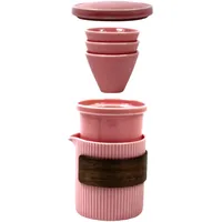 Glas Art handmade Handgemachtes Reise-Teeset für bis zu 3 Personen Teekanne und Teetassen aus Porzellan mit Tragbarer Reisetasche (Rosa)
