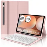 IVEOPPE Tastatur für Samsung Galaxy Tab S10 Ultra 2024, Hülle mit Tastatur Galaxy Tab S10 Ultra/S9 Ultra, Abnehmbarer QWERTZ Layout Tastatur für Samsung S9/S10 Ultra 14.6 Zoll, Rosa