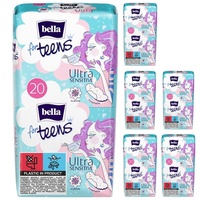 Bella For Teens Ultra Binden Sensitive: Ultradünne Binden Für Teenager, 6er Pack (6 X 20 Stück), Mit Flügeln ohne Duft...
