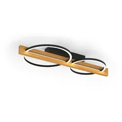 Licht-Erlebnisse Deckenlampe ANDERREN Schwarz Natur Metall Holz 2x28W LED LE116056