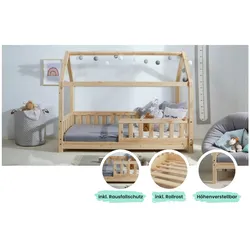 TiCAA Kinderbett Hausbett "Kay" 80x160 Kiefer natur