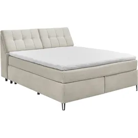 Set One by Musterring Boxspringbett "Fairfield", beige, B:186cm L:242cm, 92% Polyester, 8% Nylon, SET ONE BY MUSTERRING, Komplettbetten, Boxspringbett, Kopfteil in Kassenoptik, Metallfuß schwarz, Breite 160 oder 180 cm
