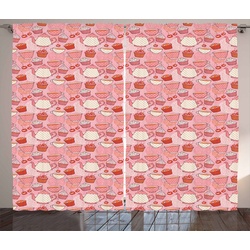 Gardine Schlafzimmer Kräuselband Vorhang mit Schlaufen und Haken, Abakuhaus, Tee-Party Kirschen und Cupcakes beige|orange|rosa 280 cm x 245 cm